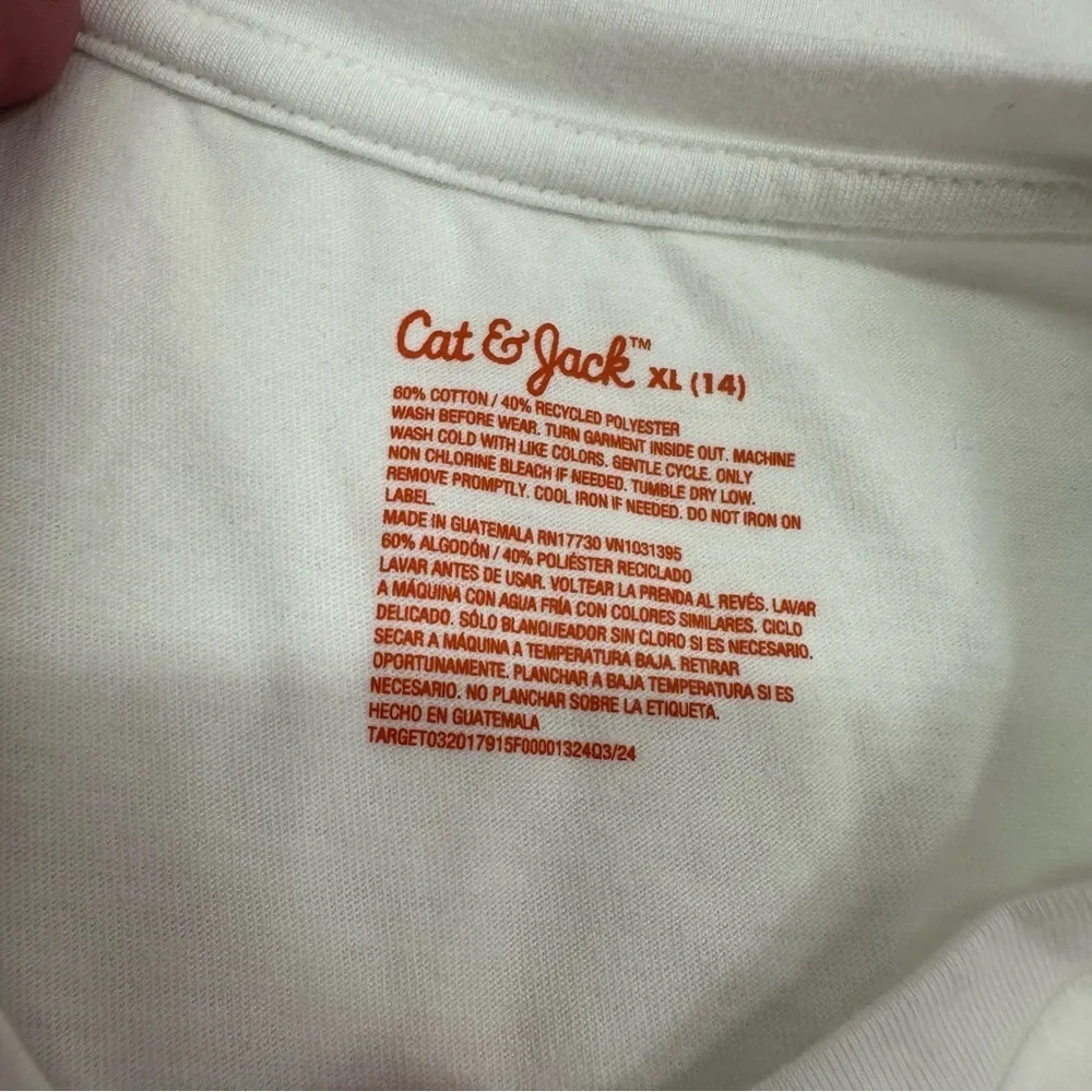 NWT Cat & Jack Classic White Short Sleeve Tee girls sz XL (14) cotton blend 3pc